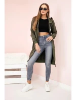 Dámská delší mikina s kapucí a zipem khaki