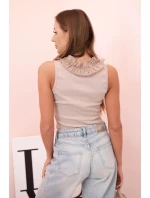 Dámská model 21222175 blůza s volánem u výstřihu pruhovaná béžová - K-Fashion