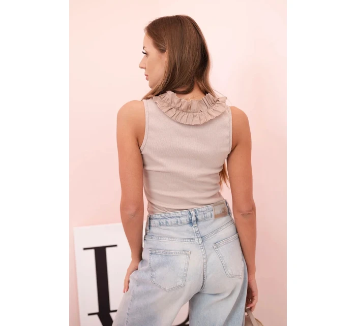 Dámská model 21222175 blůza s volánem u výstřihu pruhovaná béžová - K-Fashion