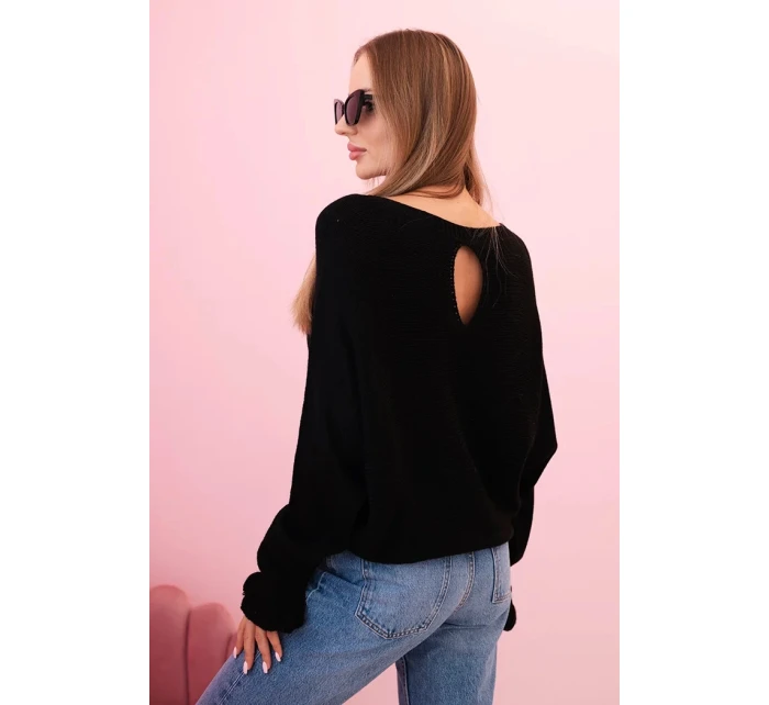 Dámský svetr z mohéru s nařasenými rukávy a výstřihem na zádech černý Dámský svetr z mohéru s nařasenými rukávy a výstřihem na zádech černý