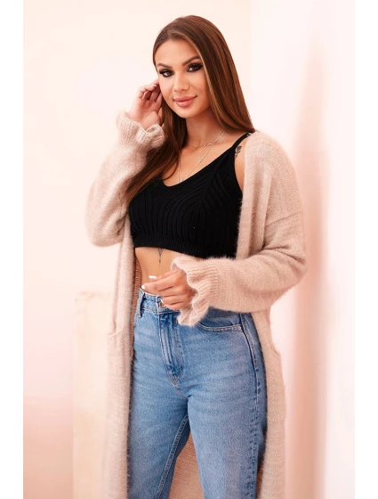 Dámský kardigan s vlnou v růžový model 21269992 - K-Fashion Dámský kardigan s vlnou v růžový model 21269992 - K-Fashion