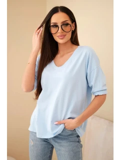 Dámská bavlněná blůza s výstřihem do V a dlouhým rukávem modrá