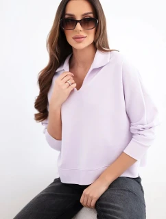 Dámská mikina máslová z viskózy s límečkem a výstřihem do V světle fialová