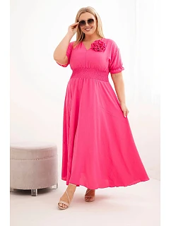 Dámské šaty Plus Size s výstřihem do V a s nařaseným pasem růžová