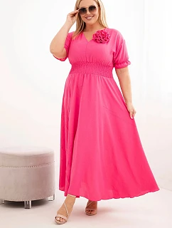 Dámské šaty Plus Size s výstřihem do V a s nařaseným pasem růžová