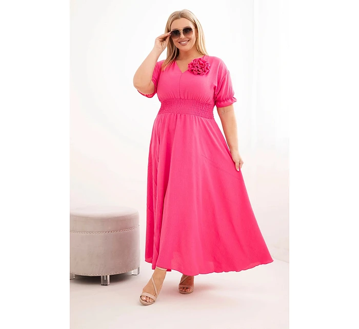 Dámské šaty Plus Size s výstřihem do V a s nařaseným pasem růžová