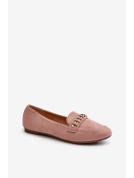 Lesklé dámské mokasíny s řetízkem růžové model 21656855 - Boto