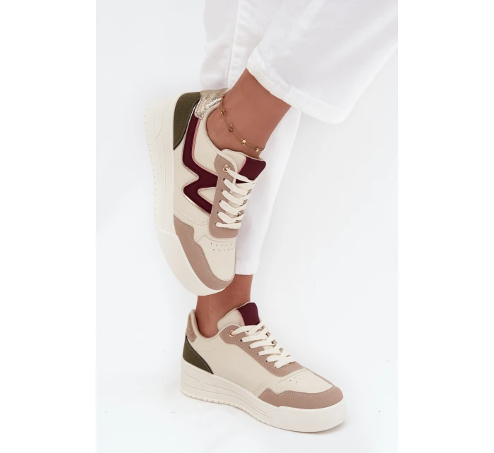 Dámské tenisky na platformě se zlatými vložkami Béžové Zalvra Dámské tenisky na platformě se zlatými vložkami Béžové Zalvra