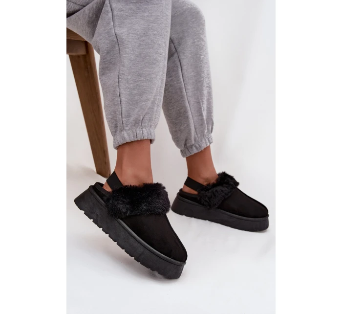 Dámské pantofle na platformě s kožíškem černé Linaris