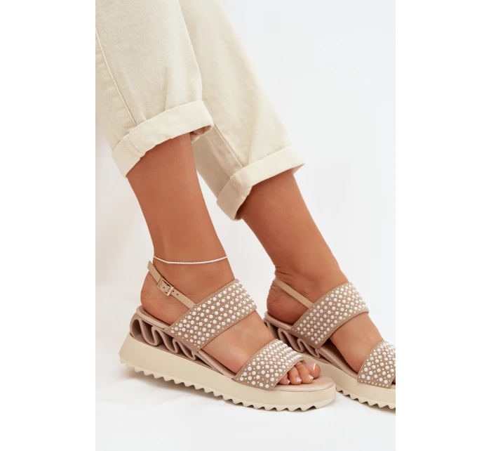 Kožené semišové sandály s ozdobou D&A CR61-3067 Béžové