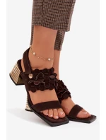 Semišové sandály na podpatku D&A model 22031921 Čokoládové - S.Barski