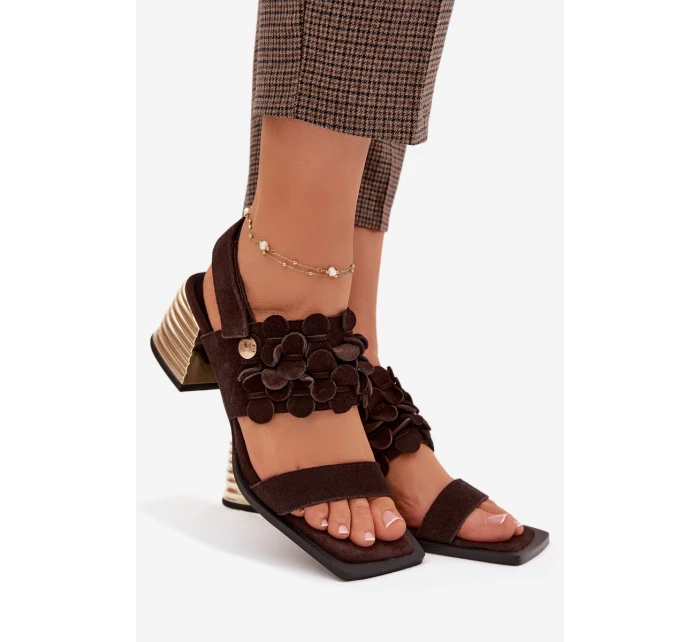 Semišové sandály na podpatku D&A model 22031921 Čokoládové - S.Barski