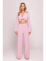 model 21136167 Široké kalhoty krepová růžová - Moe model 21136167 Široké kalhoty krepová růžová - Moe