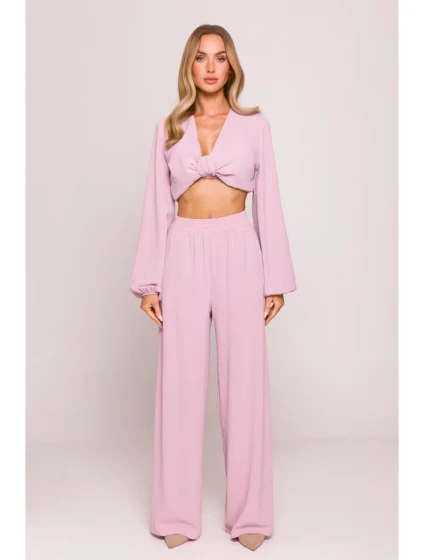 model 21136167 Široké kalhoty krepová růžová - Moe model 21136167 Široké kalhoty krepová růžová - Moe