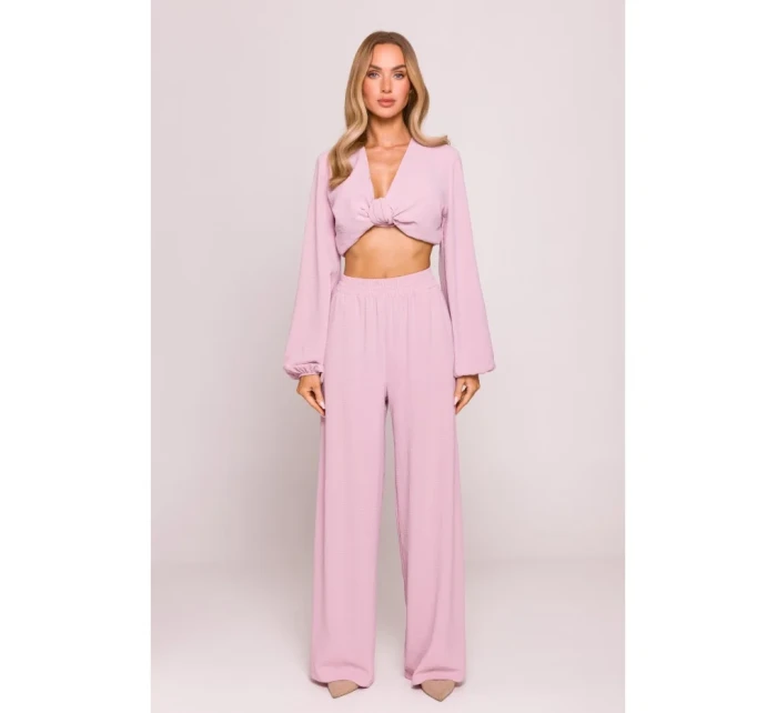 model 21136167 Široké kalhoty krepová růžová - Moe model 21136167 Široké kalhoty krepová růžová - Moe