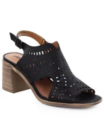 Dámské ažurové sandály na podpatku černé Jezzi 24125