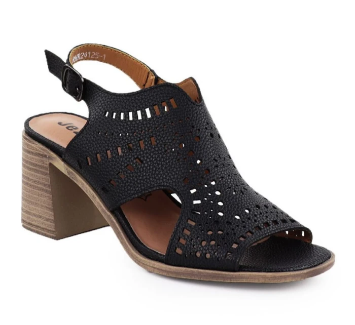 Dámské ažurové sandály na podpatku černé Jezzi 24125