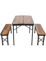 Skládací kempingový turistický stůl 90x60x70 cm a 2 lavice 87x23x39 cm Dřevo