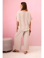 Viskózový komplet se zlatým lemováním tmavě béžová