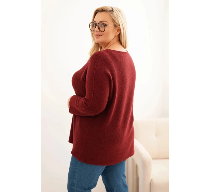Svetr dámský plus size s lodičkovým výstřihem bordový Svetr dámský plus size s lodičkovým výstřihem bordový