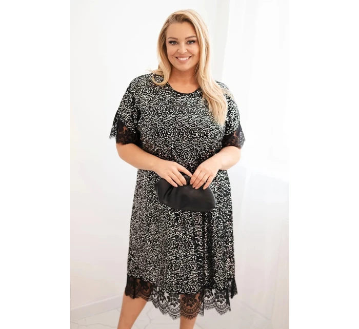 Dámské šaty Plus Size se a krajkovým černý + stříbrný model 21486186 - K-Fashion