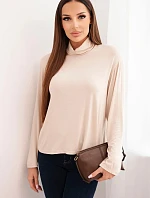 Dámská viskózová blůza s rolákem a dlouhým rukávem béžová