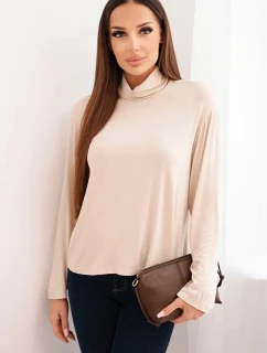 Dámská viskózová blůza s rolákem a dlouhým rukávem béžová