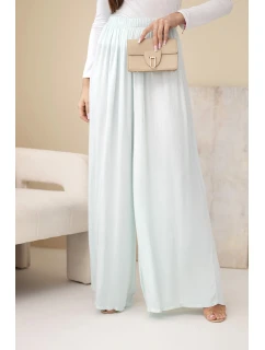 Dámské široké viskózové kalhoty s gumou v pase mátové