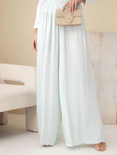 Dámské široké viskózové kalhoty s gumou v pase mátové