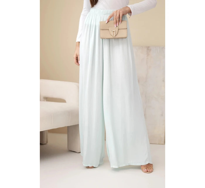 Dámské široké viskózové kalhoty s gumou v pase mátové