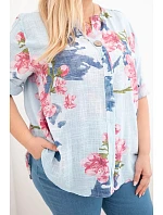 Dámská bavlněná halenka Plus Size s výstřihem do V s květinovým vzorem modrá