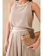 Dámský komplet s viskózou s model 22048795 bez rukávů a kalhotami se širokou nohavicí s ozdobným zakončením fango - K-Fashion