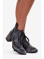 Kožené dámské kotníkové boty na podpatku model 21713970 šedé - Maciejka