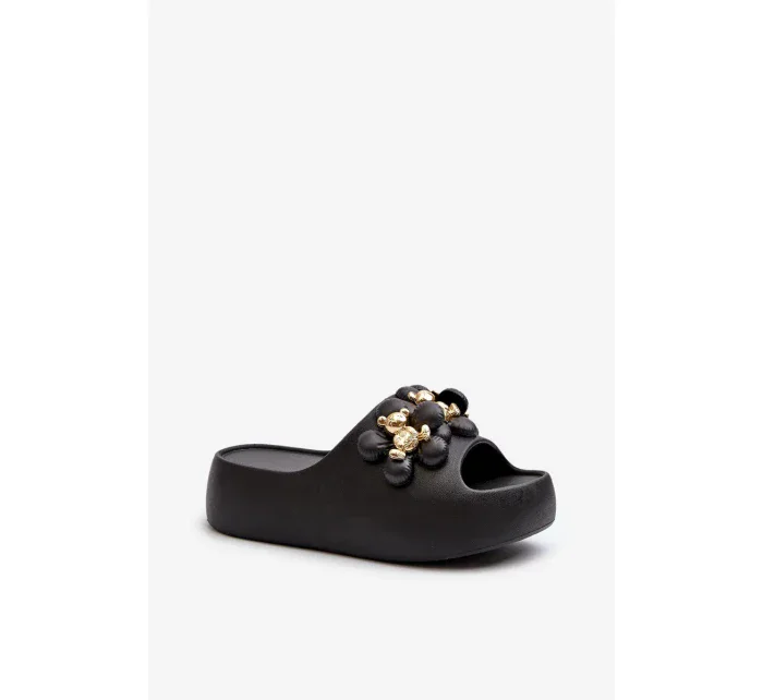 Dámské pěnové pantofle se zdobením na silné podrážce, Black Bremavia