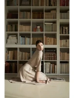 Zavinovací šaty se šálovým límcem model 21253417 béžové - BeWear