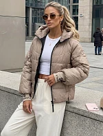 Dámská prošívaná bunda s kapucí, béžová, FashionStreet TY5762