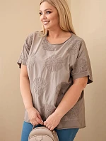Dámská bavlněná halenka Plus Size s vyšívanými květinami fango