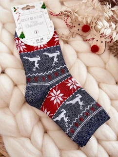 Dámské vánoční ponožky lesklé sobověnámořnická modrá