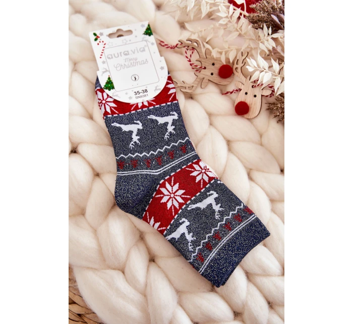 Dámské vánoční ponožky lesklé sobověnámořnická modrá