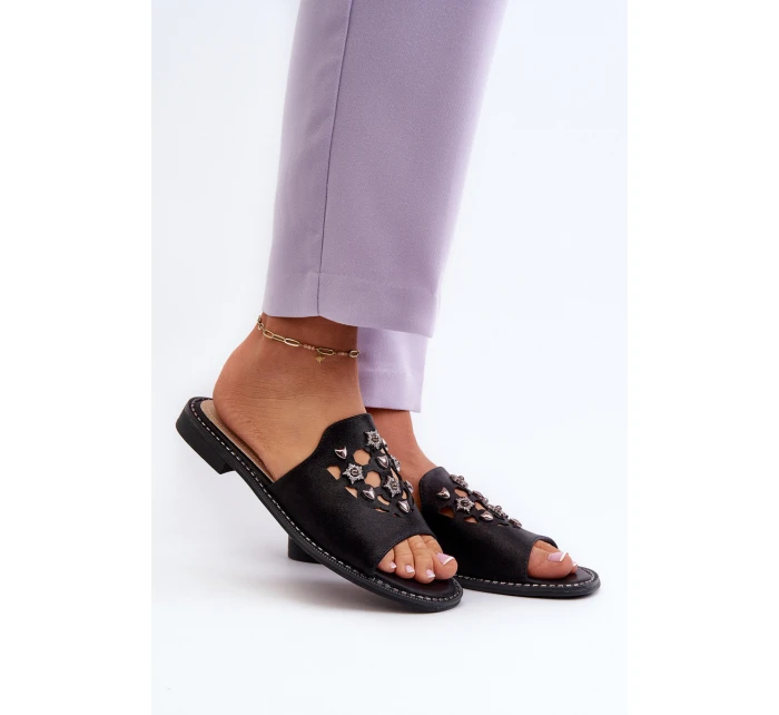 Lesklé dámské sandály s ozdobami S.Barski KV27-063 černé