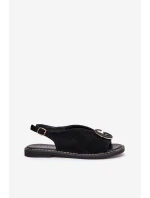 Elegantní Dámské Sandály S Zlatou Ozdobou Na Plochém Podpatku Černé S.Barski model 21685679 - Boto Elegantní Dámské Sandály S Zlatou Ozdobou Na Plochém Podpatku Černé S.Barski model 21685679 - Boto