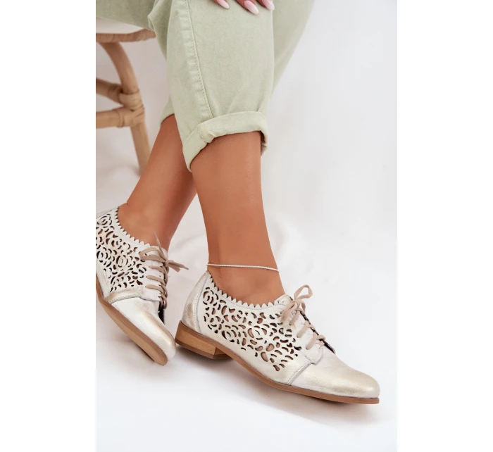 Kožené síťované dámské polobotky Zazoo 3195 zlaté