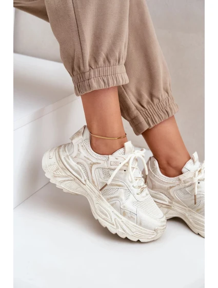 Dámské tenisky s odřením na platformě béžové Seladwen