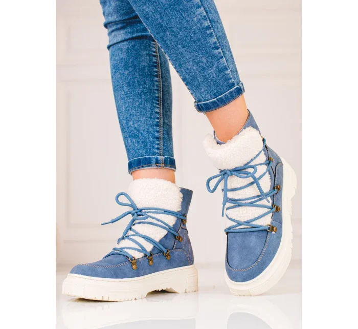 Módní sněhule modré dámské bez podpatku Módní sněhule modré dámské bez podpatku