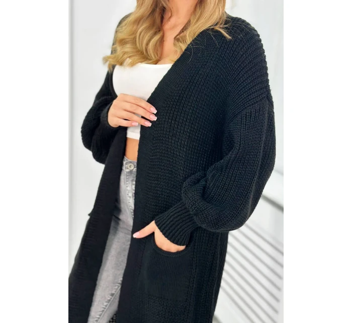 Svetr dlouhý kardigan černý Svetr dlouhý kardigan černý