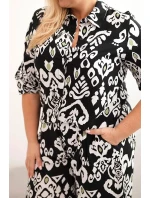 Dámská plus size viskózová souprava s geometrickým potiskem černý Dámská plus size viskózová souprava s geometrickým potiskem černý