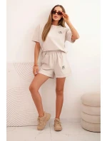 Dámská punto souprava s krátkým rukávem a volnými šortkami beżowy Dámská punto souprava s krátkým rukávem a volnými šortkami beżowy