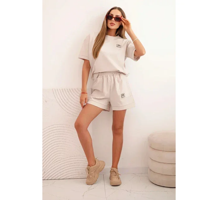 Dámská punto souprava s krátkým rukávem a volnými šortkami beżowy Dámská punto souprava s krátkým rukávem a volnými šortkami beżowy