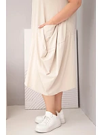 Dámské šaty Plus Size z bavlny s kapsami béžové Dámské šaty Plus Size z bavlny s kapsami béžové