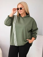 Dámská plus size viskózová mikina s kapucí a ozdobnými pásky khaki